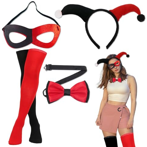 LDBKLGHJ Kit de déguisement Harley Quinn pour Femme et Fille - Costume Parfait pour Halloween, Carnaval et fêtes costumées