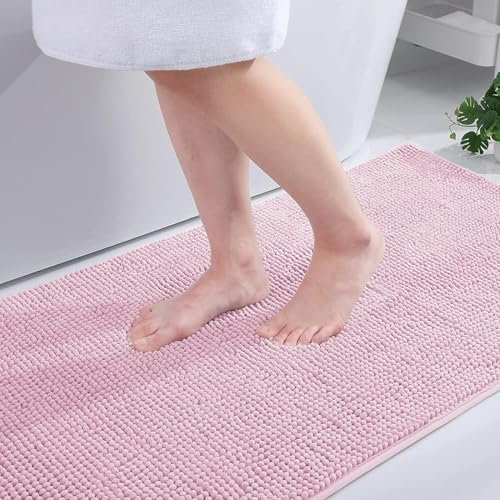 Homaxy Chenille Badezimmerteppich rutschfeste Badematte Waschbar Badteppich Weich Badvorleger Saugfähige Duschvorleger für Badezimmer - 40x60 cm, Rosa