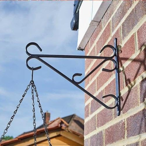 Garden Mile Two Heavy Duty Hanging Basket Brackets 15-17 Powder-Coated Steel Wall Brackets for Garden Hanging Baskets, Plants or Lanterns 35kg Max Load Weather-Resistant Black Metal Hook (Set of 2)