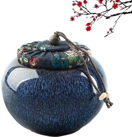 DUJUST Japanese Tea Canister, Kiln Altered Glaze Ceramic Tea Container with a Sealing Lid, Storage Jar for Loose Tea, Unique Tea Gift for Adults/Tea Lovers/Women/Men, Blue