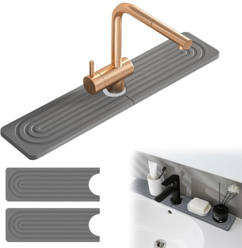 Zykra Alfombrilla Fregadero Cocina 45x10cm Protector Mueble Fregadero de Diatomita, Piedra Diatomita Cocina, Piedra Absorbente Cocinai, Bandeja de Secado de Diatomit para Cocinai y Baño