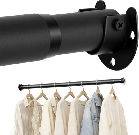 NUTKIT Barra Armario Extensible,Barras Para Armario 43-142CM,Con Tornillos y Tubo de Expansión,Barra de Armarios Extensible Resistente,Para Armarios,Lavanderías,Guardarropa,Autocaravana, etc.(Negro）