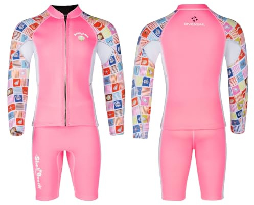 Girls,XXL,Traje de Neopreno 1,5 mm de Dos Piezas para Niños y Niñas, Conjunto con Chaqueta con Cremallera Frontal y Pantalones Cortos, Traje Térmico con Protección Solar UPF 50+ para Surf, Natación