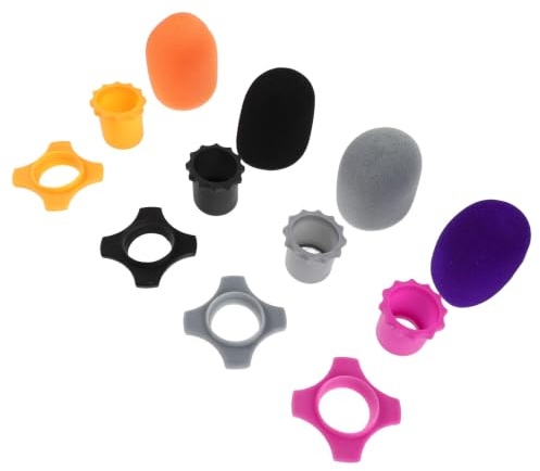 CIMAXIC 4 Uppsättningar Mikrofon Skyddsskum med Silikonring och Bottenhylsa Antivibrationsöverdrag för Handhållen Mikrofon Färgglada Vindskydd för Ktv Inspelning och Live-sändning