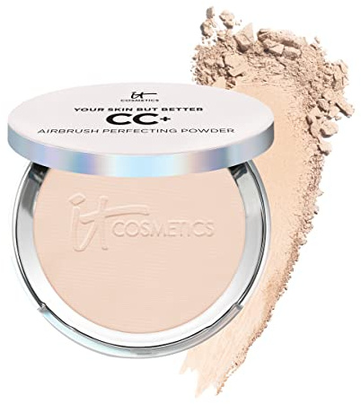 IT Cosmetics CC+ Airbrush Perfecting Powder Foundation (Fair) - Sheer to Full Coverage Pressed Powder, Blurring Pores & Dark Spots, Anti-Aging Face Makeup, Collagen & Niacinamide - 0.33 oz