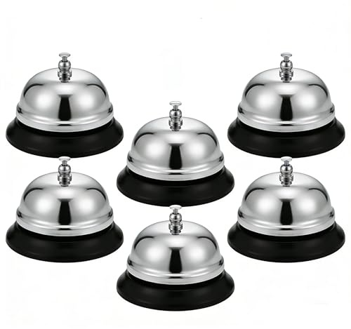 Fasmov 6 Pack 3.4 Inch Chrome Service Call Bells, Loud Clear Ring Desk Bell for Hotels, Schools, Hospitals, Office, Customer Service, Warehouses & Reception Areas
