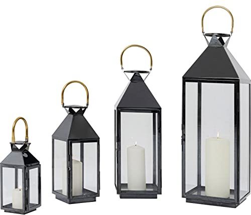 Kare Design Laterne Giardino 4er Set, Windlicht, schwarz/gold, Artikelhöhe 71cm