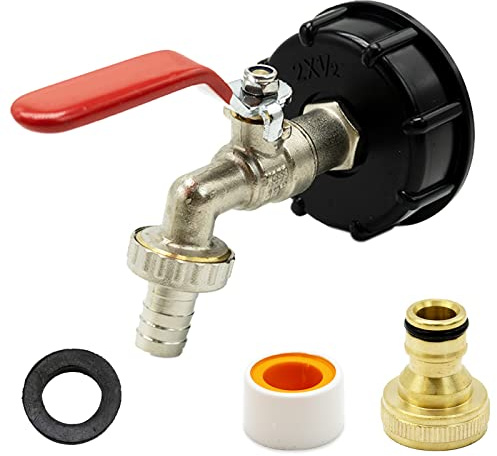 Leakproof Brass IBC Tank Fittings - 1/2 Adapter & Valve for S60X6 Water Storage Tank & Garden Hose Connector