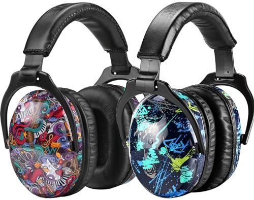 ZOHAN 030 Casque Anti Bruit Enfant Lot de 2, Protection Auditive confortable avec Sac de Transport, SNR 25dB pour l’Autisme, TDAH, Feux d’Artifice, Concert(Graffiti et Symbole)
