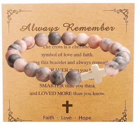 Teen Girl Boys Mens Gifts, Natural Stone Cross Bracelets Trendy Stuff Inspirational Gifts Ideas Bracelet&Card Inspirational gifts for Daughter Son, Husband-Birthday Graduation Retirement Christmas
