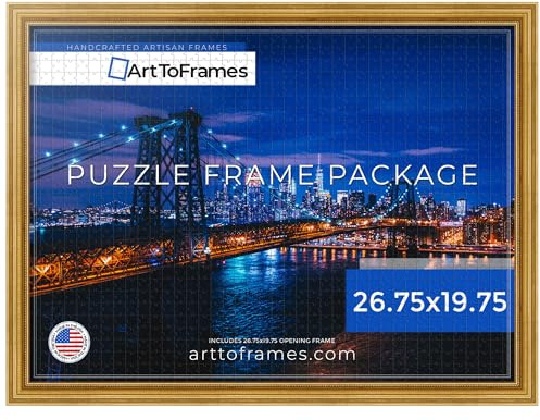 ArtToFrames 26.75x19.75 INCH/68x50 CM Gold Frame for 1000 Piece Puzzles.This 1.28 Inch Custom Wood Puzzle Frame is Gold - Comes with Economy Acrylic (Puzzle0066-81375-YGLD-26.75x19.75)