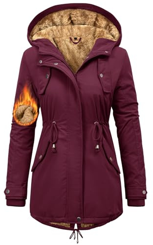 Nadeer Manteau Femme Hiver Polaire Chaud Veste Parka Manteau à Capuche Manches Longues Blouson Zippé Outercoat avec Poches