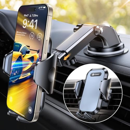 2025 BEST [Rally Racing-Grade] Car Phone Holder for Cars [88+LBS Strongest Suction] 3In 1 Dashboard Windscreen Vent Mobile Phone Holder for Car [Big phone & Thick Case Friendly] for iPhone Samsung