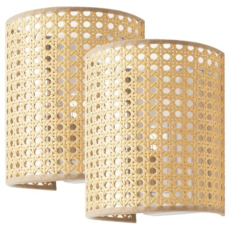 lux.pro Wandleuchte Ascot 2 Stk. Wandlampe in Rattanoptik 20 x 16 x 12 cm Wandstrahler für Flur Schlafzimmer 1-flammige Lampe E27