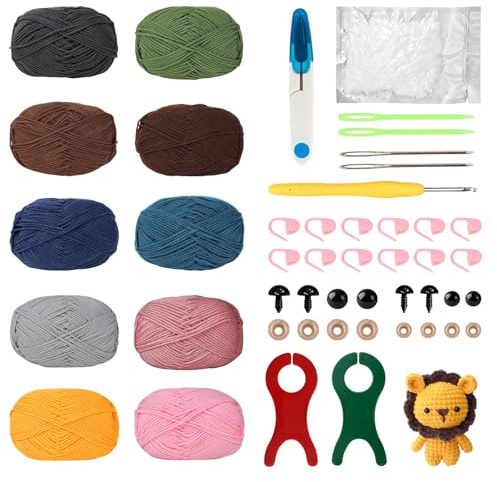 KINDPMA Lanas para Crochet 10x50g, con 6mm Gancho y Accesorios, Hilo para Tejer Amigurumi, Calcetines, Bufandas 05