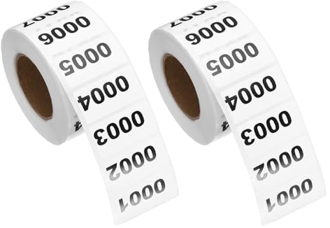 PATIKIL Etiqueta Número Inventario 0.8 X 1.6, 2 Rollos Etiquetas Autoadhesivas Con Números Consecutivos Del 0001-1000, 1000 Etiquetas Para Clasificación Y Numeración Oficina, Negro