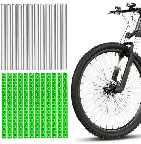 LQUYTA24 Pièces Réflecteur Rayon Vélo Réflecteurs Rayon Vélo Installation Facile 360° Visible Réflexion Adapté Pour Tout Vélo (Argent Vert)