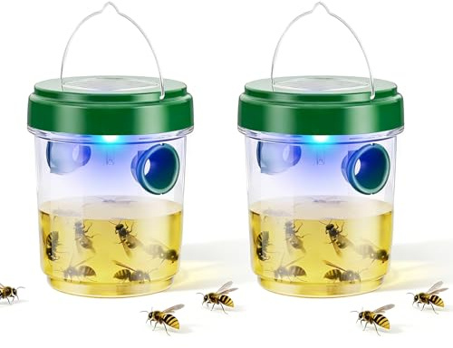 HASAIKA® Set di 2 acchiappe per vespe, Trappola Per Vespe, Alimentato a energia solare, con luce blu, progettato per catturare insetti, zanzare e mosche