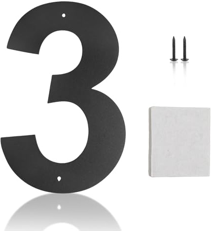 3 Numeros para Casa Exterior, Placa Numeros Casa de Metal Negro Grande, Letrero de Dirección Flotante Resistente a la Intemperie para números de dirección exteriores (15 x10 cm)