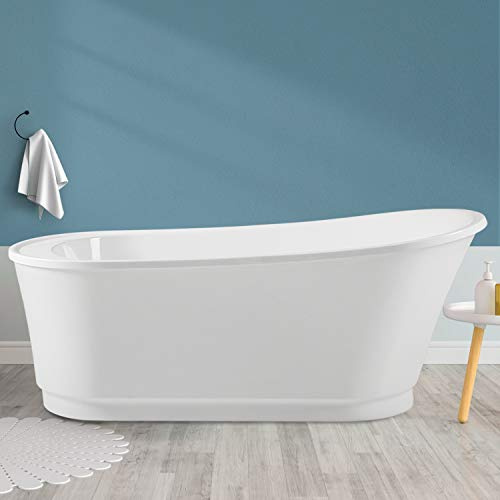 FerdY Langkawi 67 Acrylic Freestanding Bathtub, White Modern Stand Alone Soaking Bathtub, cUPC Certified, Brushed Nickel Drain and Minimalist Linear Design Overflow Included, Easy to Install