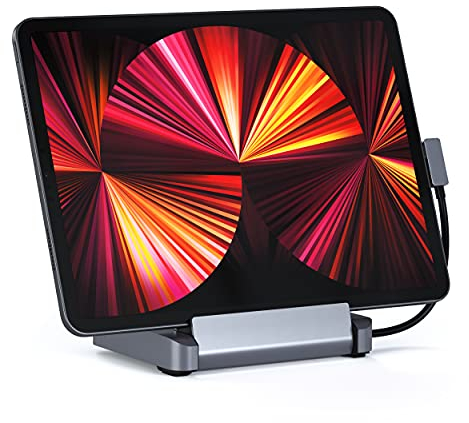 SATECHI iPad Stand & Hub, 6-in-1 USB-C Hub, klappbarer Ständer, USB-C 60W, 4K HDMI, USB-A Datenport, Micro/SD-Kartenleser, 3,5 mm Klinkenanschluss, für iPad Pro M2, M1, iPad Air M1, iPad Mini
