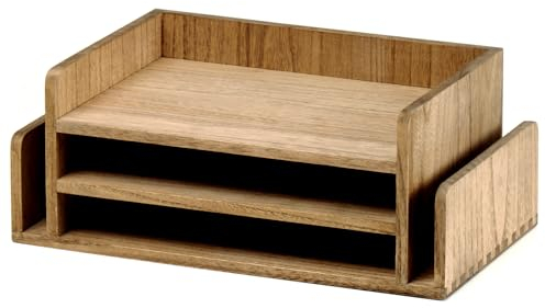 KIRIGEN Schreibtisch-Organisator aus Holz Ordner- und Briefablage für Ordner, Post und Dokumente 3-stufiger Büro-Organisator, Briefsortierer, Telefonhalter, Aktenablage aus Naturholz braun