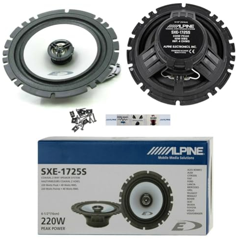 Kit Set para Alpine SXE-1725S 2 Altavoces 2 vías, coaxiales, 16,5 cm 165 mm 6,5, 40 vatios rms 220 vatios máx, para Coches, por Pareja + 5 Pegatinas y Tornillos de instalación Gratis
