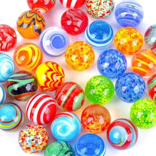 SallyFashion 32PCS Glass Marbles Bulk, 16mm/0.6inch Handmade Colorful Assorted Marbles for Vase Filler Flower Candle Crafts Centerpieces and Wedding Decoration