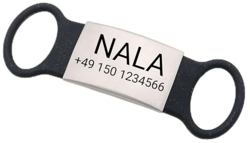 Hundemarke Slider für Halsband – Personalisiert mit Gravur aus Deutschland – Edelstahl & Silikon, leicht & leise – Name & Telefonnummer gratis graviert Schwarz/M