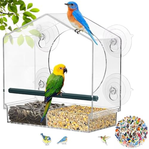 Comedero para Pájaros de Ventana - Acrílico Transparente, Casa para Aves, Montaje en Ventana