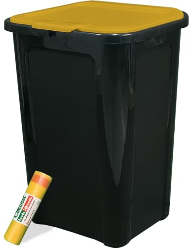 Sicignano | Pattumiera Coverline Singola Chiusa Raccolta Differenziata, 44 Lt - Cestino Bidone Spazzatura, Interni Cucina - Omaggio 10 Sacchetti Immondizia Colorati (Plastica)