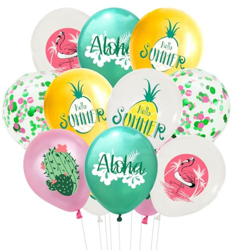 iwiio 18Pcs Hawaiian Tropic Balloons, Hawaiian Party Decorations, Flamingo Pineapple Balloons for Hawaiian Party Accessories, Luau Tiki Aloha Beach Summer Birthday