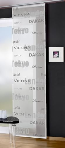 BB-Toy-Trades Schiebevorhang Vorhang Gardine Fensterschal Flächenvorhang Schiebegardine aus Voile Weiss mit Motiv in Capuccino, Grau 60 x 245 cm Städte Tokyo, Dubai