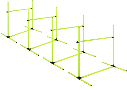 FIVMEN 4 x agility set hundar slalomstänger hund träningsset höjd justerbar plast hinder set hobby häst hinder med transportväska för hundträning hundsport, grön
