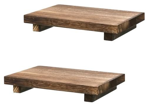 Cobenga 2 Pack Wooden Rectangular Brown Rustic Trays, Wood Pedestal Riser Soap Stand Display Tray Wooden Sink Tray for Kitchen Bathroom Counter, Plant Stand Candle Tray Soap Stand for Bottles, Candle
