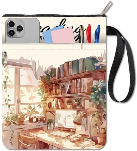 CRASPIRE Fundas para Libros Estantería Protector Tepara Libros Lectura Impermeable Lavable Escritorio Portátil Bolsillo Cremallera Y Bolsillo Frontal Adicional Bibliotecarios Lectores Compañeros Clase