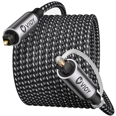 VIOY Optical Audio Cable 15 FT, Long Digital Fiber Optic Audio Cable, Braided S/PDIF Adat Optical Cord for Soundbar, TV, Amplifier, Home Cinema, Stereo Systems, Xbox, PS4 and More