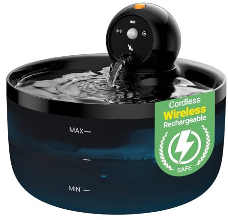 Fuente para Gatos sin Cable: Bebedero Gatos Automatico Inalambrica - 2.6L Fuente Gato con Sensor de Movimiento - Dispensador Agua Gato Recargable con Batería - Dispensador Agua Mascotas con Pilas