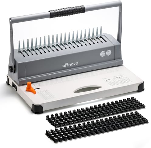 OFFNOVA Bindemaschine 21-Loch 450 Blatt Bindegerät, Spiralbindung Buchbinder Maschine mit Starter Kit Kamm Bindung Stacheln, für tägliche Office-Dokumente