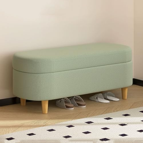 YCKEGEW Poggiapiedi Ovale, Panca Contenitore Per Soggiorno, Camera Da Letto E Ingresso, Baule Contenitore Con Seduta Imbottita,Sgabello Per Cambiare Le Scarpe(Light green,120cm)