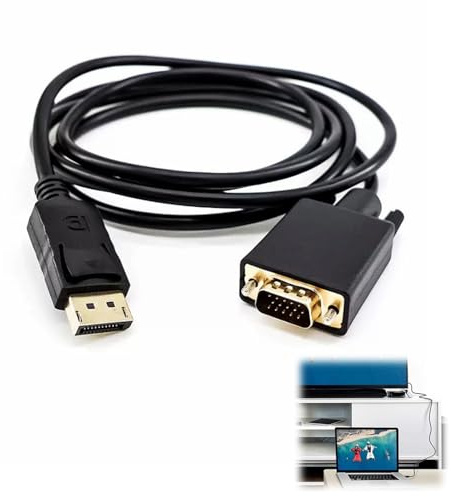 Riybyds 1.8M Cable DisplayPort a VGA, Unidireccional, Cable Displayport a VGA para Monitor, Conectores de Oro 24K, Soporte para 1080P, Compatible para Laptop, PC, Monitor y Proyector