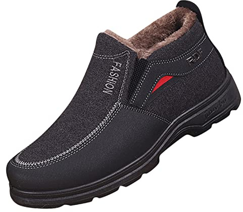 Zapatos de trabajo para hombre sin cordones, zapatos de invierno forrados para hombre, zapatos de trekking, cálidos, antideslizantes, informales, cómodos, para caminar, suaves, zapatos planos, Negro