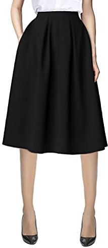 Urban CoCo Women's Knee Length A Line Midi Skirt Casual Work Elastic High Waisted Skirts with Pockets Black