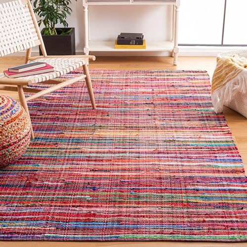 SAFAVIEH Rag Rug Collection Area Rug - 6' x 9', Red & Multi, Handmade Boho Stripe Cotton, Ideal for High Traffic Areas in Living Room, Bedroom (RAR240D)