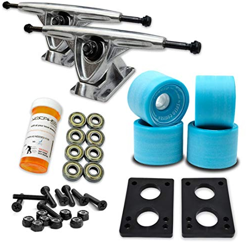 Yocaher Longboard Skateboard Trucks Combo Set 71mm Wheels + 7/180mm Heavy Duty Aluminum Polished Trucks, Bearing, Riser Pad, and Longboard Hardware Package (Babyblue Wheel & Polished Trucks)