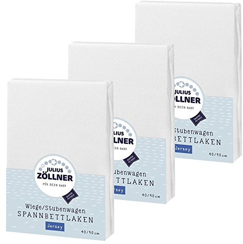 Julius Zöllner Spannbetttuch Jersey 90x40 Weiss 3er Pack