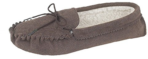 Mokkers Mens Leather Suede Slippers Warm Lined Moccasin Suede Sole Shoes Size - Taupe - UK 9