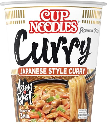 Nissin Cup Noodles – Curry, 8er Pack, Soup Style Instant-Nudeln japanischer Art, mit Hühnerfleisch-Geschmack, Curry & Gemüse, schnell im Becher zubereitet, asiatisches Essen (8 x 63 g)