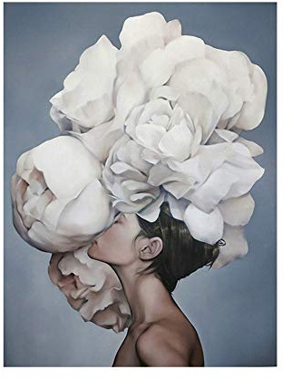 OYFFL Flor Mujer Cabeza nórdico Abstracto Pared Arte impresión Pintura Lienzo Cartel Moderno Cuadro Decorativo decoración de Sala de Estar (50 * 70cm Sin Marco,H)