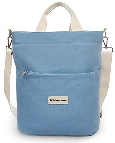 MAYMOONER Damen Canvas Damen Canvas Tote Bag mit Reißverschluss und Tasche,Lässige Umhängetaschen für die Schule,Große Hobo-Taschen,Shopping Umhängetaschen Hellblau
